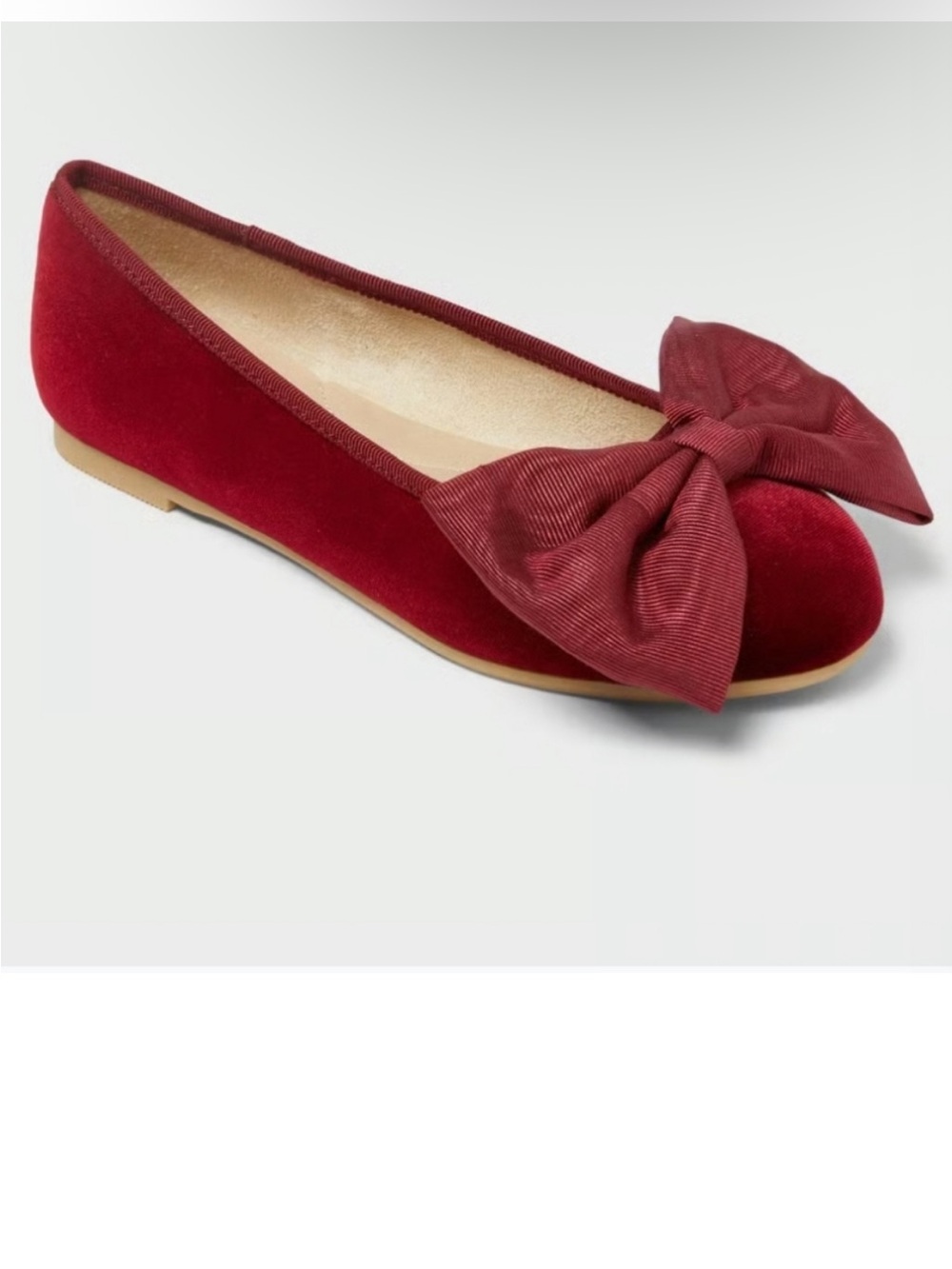 Girls Ruby Red Burgundy Velvet Red Bow Ballet Flats